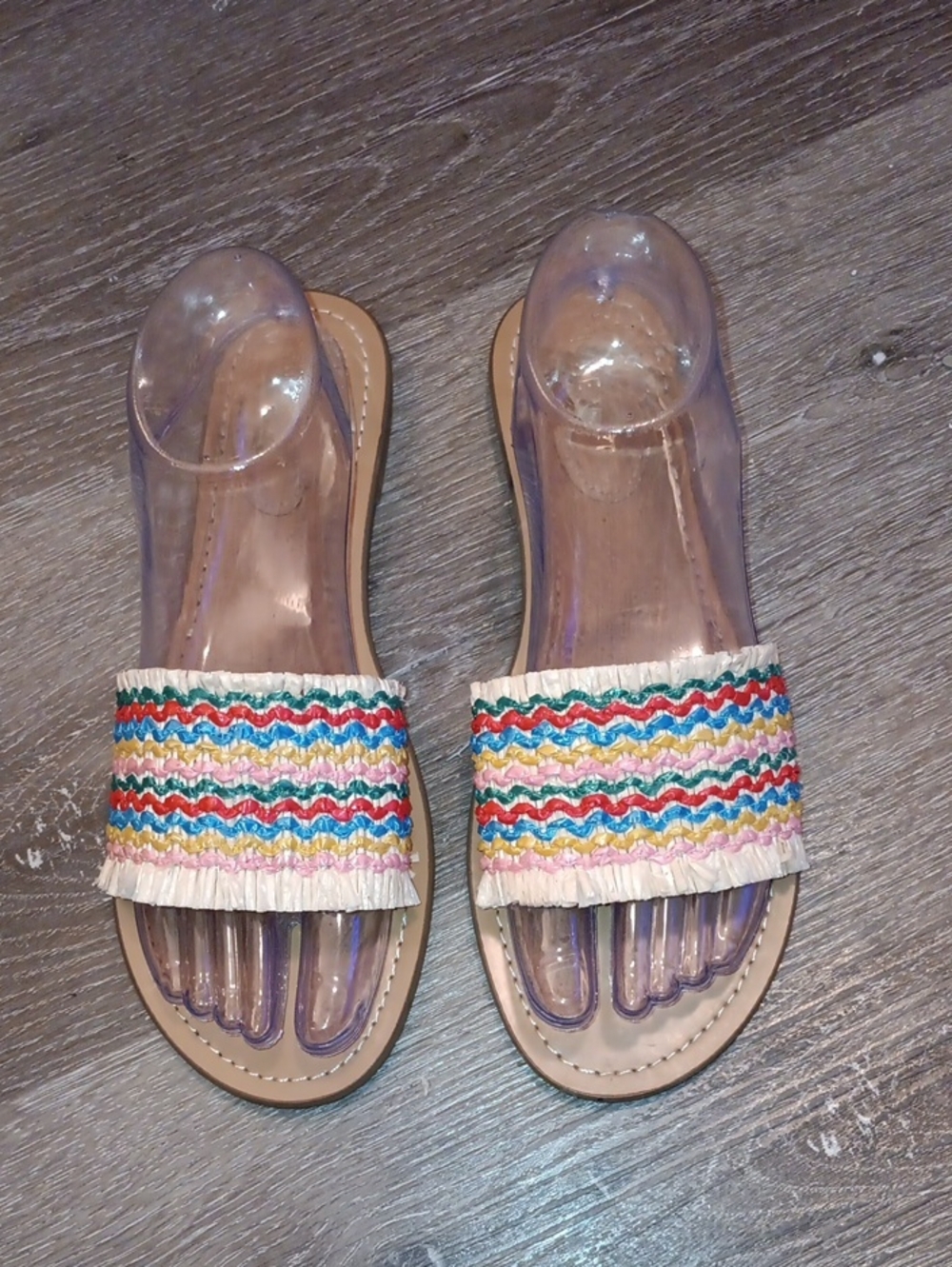 Nine West Preloved Women's Multicolor Woven Fringe Slide Sandals